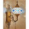 DEMMEX Lampada da parete in stile turco marocchino con mosaico plug-in, sfera di vetro fatta a mano in stile Tiffany, base in ottone ornata, cavo da 1,6 m, illuminazione decorativa per soggiorno, camera da
