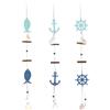 COM-FOUR® 3x decorazione sospesa marittima - decorazione da appendere - volante, ancora e pesce in legno con conchiglie - decorazione sospesa