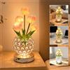 PHOEWON Lampada da Tavolo LED Con Tulipani, Lampada Con Fiori in Cristallo, Luce Notturna USB Ricaricabile, 3 Colori E Sfumature Infinite, Lampada Da Tavolo, Regalo Romantico per Donne