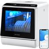 BLITZHOME Mini lavastoviglie, BLITZHOME lavastoviglie portatile controllo tramite smart app, 6 programmi, da tavolo, con serbatoio dell'acqua da 5l, utilizzabile con/senza allacciamento idrico, asciugatura