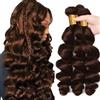 Creuost Extension di capelli umani brasiliani ondulati, non trattati, #4, castano cioccolato, 3 ciocche in totale 150 g, per donne, 50, 55, 61 cm