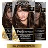 L'Oreal Paris L'Oréal Paris - Set di 3 colori permanenti per capelli con colorazione e balsamo colorante per capelli, Préférence, 4 marrone naturale