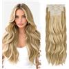 BARSDAR 60cm Sintetici Lunga Ondulati Dorato Biondo Clip Extension Capelli | 5PCS Layered Soft Wave, Lace Weft, Setosi Morbide Voluminosi Leggeri, Easy Wear Confortevole Fit,Tangle-free Aspetto Naturale