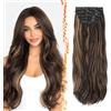 BARSDAR 60cm Sintetici Lunga Ondulati Marrone Highlight Extension Capelli | 5PCS Layered Soft Wave, Lace Weft, Setosi Morbide Voluminosi Leggeri, Easy Wear Confortevole Fit,Tangle-free Aspetto Naturale