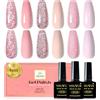 YSUVIN Smalto Semipermanente, 6 Colori Serie Rosa, Nude Rosa Nude Glitter Champagne Semipermanente Unghie Kit, Smalto Per Unghie Soak Off UV/LED Lampada Diy Manicure Nail Art Set, 8ml