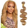 Hxxcoup 22 Inch Body Wave Bundles Human Hair #27 Honey Blonde Prolungamento Capelli Unprocessed Double Weft Weave Brazilian Remy Virgin Human Hair Extension 100g/bundle