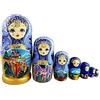 Winterworm Set 7 Pezzi Fiaba Blu Oro Glazed Bambola Bambino Giocattolo Impilabile In Legno Tradizionale Russo Nesting Bambole Handmade Matrioshka Bambola Bambini Giocattolo Souvenir