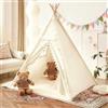 VeftBltrem Tipi, tenda per bambini, tenda per bambini, per interni ed esterni, 120 x 140 cm, in tela per bambini, con catena luminosa e custodia per interni o esterni