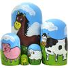 Boerni Set di 5 bambole estraibili in legno raffiguranti animali della fattoria, motivo: cavallo mucca maiale pecora anatra bambole russe in legno da impilare, per bambini, regalo di Natale o di compleanno
