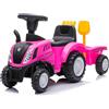 Mondial Toys Primi Passi Trattore Cavalcabile NewHolland per Bambini con Rimorchio Paletta e Rastrello inclusi con Luci e Suoni Rosa