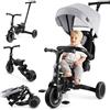 HyperMotion Triciclo Evolutivo 8 in 1 - Triciclo Passeggino Reclinabile e Pieghevole con Seduta Girevole 360° - con Cappottina, Maniglione e Cintura - per Bambini 1-5 Anni