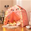 RELAX4LIFE Tenda da Gioco per Bambini fino a 3 Bambini, Tenda Multifunzionale con Luci da 4 m, Bandierine e 2 Finestre Laterali, Tenda Stabile per Giocare e Riposare, 3+Anni (ROSA)
