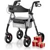 Maidecare Deambulatore per Anziani con Seduta, Girello Pieghevole con Seduta, Deambulatore da Interno ed Esterno, Rollator a 4 Ruote con Manubrio Regolabile in Altezza, Ruote 8 Tutto Terreno, Argento Stellare