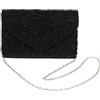 DEARMAMY Pochette da Donna Elegante Motivo in Pizzo e Tessuto di Seta, Clutch Raffinata per Banchetti e Feste, Borsa da Sera Scura Dettagli in Lega