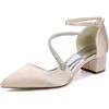 HFWXYSA Scarpe Tacco Donna Eleganti Decollete a Cinturini Incrociati Punta Chiusa Sposa Decolte Tacco Medio Largo mit Strass,Champagne,38 EU