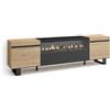 Skraut Home | Mobile TV Soggiorno | Ampio spazio a disposizione | 200x57x35cm | Per TV fino a 80 | Camino elettrico | Design industriale | Stile moderno | Rovere e nero