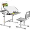 FANTASK Scrivania per bambini regolabile in altezza, con piano inclinato, cassetto e supporto per libri e luce LED, scrivania per bambini (grigio)