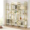 Dmora - Libreria Sagit, Scaffale da ufficio, Mobile portalibri, Biblioteca, 170x30h175 cm, Bianco e Oro