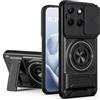 Dedux Cover per Motorola Edge 70 Fusion, Finestra Scorrevole. Nero | Supporto ad Anello Girevole 360° Custodia, Supporto Doppio, PC Rigido, TPU in Silicone.