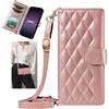 Rnrieyta Miagon per Motorola Moto G04/G24/G04S/E14 Cover con Cordino,Flip Portafoglio Rombico Custodia PU Pelle Porta Carte Magnetico Libro Cinturino Cover con Laccio