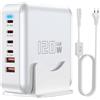 YACAISI Caricatore rapido USB C, adattatore stazione di ricarica a 6 porte 120W, presa di banda di alimentazione multi-caricatore da parete USB C per iPad iPhone 17 16 15 14 13 12 Pro Max Galaxy S23 (Bianco)