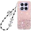 Rnrieyta Miagon Brillantini Cover per Xiaomi Redmi Note 14 Pro 5G,Bling Glitter Stelle Custodia Case Paraurti Trasparente con Perla Cuore Farfalla Anti-Smarrimento Cordino Fascino