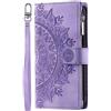 Rnrieyta Miagon Cerniera Portafoglio Custodia per iPhone 15,Magnetica Totem Fiore Goffratura Cover Protettiva Libro con Porta Carte Flip Caso con Cinturino da Polso