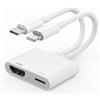 LTDNB [Certificato MFi] Adattatore USB-C e Lightning a HDMI per iPhone, 4K @ 60Hz Sync Screen Apple to Digital AV Adapter con porta di ricarica da 100 W per iPhone 17/16/15/iPad/MacBook a HDTV/proiettore