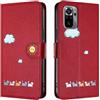 Rnrieyta Miagon per Xiaomi Redmi Note 10S Cover,Custodia Cartone Nuvola Gatto Carino Portafoglio a Libro in PU Pelle Flip Cover con Porta Carte Chiusura Magnetica Case,Rosso