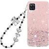 Rnrieyta Miagon Brillantini Cover per Samsung Galaxy A12 5G/4G,Bling Glitter Stelle Custodia Case Paraurti Trasparente con Perla Cuore Farfalla Anti-Smarrimento Cordino Fascino
