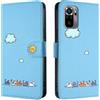 Rnrieyta Miagon per Xiaomi Redmi Note 10S Cover,Custodia Cartone Nuvola Gatto Carino Portafoglio a Libro in PU Pelle Flip Cover con Porta Carte Chiusura Magnetica Case,Blu
