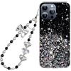 Rnrieyta Miagon Brillantini Cover per iPhone 14 PRO Max,Bling Glitter Stelle Custodia Case Paraurti Trasparente con Perla Cuore Farfalla Anti-Smarrimento Cordino Fascino