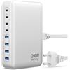 sccvee 200W Caricatore USB C Multiplo, Alimentazione USB a Spina Multipla, Stazione di Ricarica a 8 Porte Gan Caricatore Rapido PD+QC Compatibile con MacBook Pro/Air/ThinkPad/iPad/iPhone 15/16/Galaxy S23