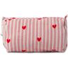 IBOAH Beauty Case Cotone Imbottito (Righe Rosa Cuori, L)