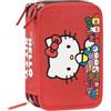 Franco Cosimo Panini HELLO KITTY - Astuccio Scuola Ufficiale Hello Kitty, Astuccio 3 Scomparti Bambino e Bambina con Set Cancelleria, Penna Cancellabile Blu e Pratica Chiusura a Zip, 20x13Hx7 cm