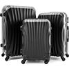 R.Leone Valigia da 1 Fino a Set 4 Trolley Rigido grande, medio, bagaglio a mano e beauty case 4 ruote in ABS 2037 (Grigio, Set 3 S M L)