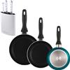 WELL HOME MOBILIARIO & DECORACIÓN Well Home Set di 3 padelle Ø16Ø20Ø24 cm in alluminio pressato in blu metallizzato+set di 3 coltelli in acciaio inox + tassello di colore bianco