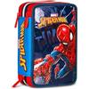 Seven Spiderman Astuccio Scuola 3 Zip, Blu, Portapenne Triplo Scomparto Completo Di Penne, Matite, Colori, Accessori Zaino, Scuole Elementari, Bambino