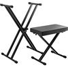 Tiger Kap-Pk2 Set Supporto per Tastiera e Sgabello , Set Supporto per Tastiera e Sgabello per Pianoforte con Doppio Telaio A X