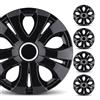 SUVOO Set 4 Copricerchi Auto Universali in ABS, Coppe Ruota per Cerchi in Acciaio con Anello Metallico di Fissaggio, Nero/Argento, Installazione Rapida (16.0, Pollici, TOP RING BLACK)
