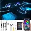 QAUBEN Kit di luce dell'atmosfera dell'auto 4m Fibra ottica RGB Multicolore memoria musica attiva Telecomando RF + controllo APP Bluetooth 64 colori Kit illuminazione ambientale interna auto USB 12V