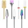 HEYMKGO - Set di 7 punte per fresa per unghie elettriche da 3/32 pollici, con fusto conico e forma conica, in metallo duro, per unghie in gel acrilico, per manicure e pedicure