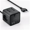 KEMELO Ciabatta Elettrica Multipresa con 4 Prese Universali 10/16A ITA e Schuko, 2 M Prolunga Elettrica con 2 USB A+2 USB C,Presa Multipla Spina Piatta Salvaspazio con Interruttori per Casa, Ufficio Nero