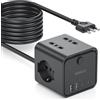 KEMELO Ciabatta Elettrica Multipresa con 4 Prese Universali 10/16A ITA e Schuko, 5 M Prolunga Elettrica con 2 USB A+2 USB C,Presa Multipla Spina Piatta Salvaspazio con Interruttori per Casa, Ufficio Nero