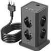 KEMELO 3 M Ciabatta Elettrica Multipresa con 8 Prese Universali 10/16A ITA e Schuko e 3 USB A+1 USB C Protezione Sovratensione con 1 Interruttori per L'ufficio, La casa, 3680W Presa Prolunga Elettrica,Nero