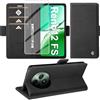 Giyer Cover per OPPO Reno12 FS/F 5G Custodia con Vetro Temperato, Premium Pelle PU Portafoglio Slot per Scheda RFID Antifurto Funzione Supporto Flip Case, Antiurto per OPPO Reno12 FS Cover (Nero)