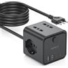 KEMELO Ciabatta Elettrica Multipresa con 4 Prese Universali 10/16A ITA e Schuko,3 M Prolunga Elettrica con 2 USB A+2 USB C,Presa Multipla Spina Piatta Salvaspazio con Interruttori per Casa, Ufficio Nero