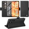 Giyer Cover per Samsung Galaxy S22 Ultra Custodia con Vetro Temperato, Premium PU Portafoglio Slot per Scheda RFID Antifurto Funzione Supporto Flip Case, Antiurto per Samsung S22 Ultra 5G Cover (Nero)