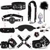 WreGmgg Set Di Allenamento Multifunzionale Di 12 Pezzi In Pelle, Bastone Di Piuma, Corda Di Nylon, Maschera Occhio Sonno, Set Portatile Della Camera Da Letto - Accessori Di Allenamento - D-4 (Nero)