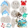 MYPRACS Set di 6 stampi in silicone a forma di tartaruga marina, delfino, cavalluccio marino, polipo, cioccolato, decorazione per torte, cupcake, caramelle, argilla polimerica